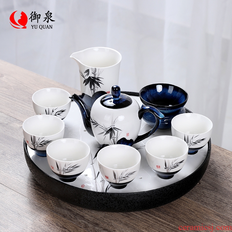 Imperial springs hand-painted Japanese kung fu tea set suit household contracted teapot teacup ceramic dry tea set tea table