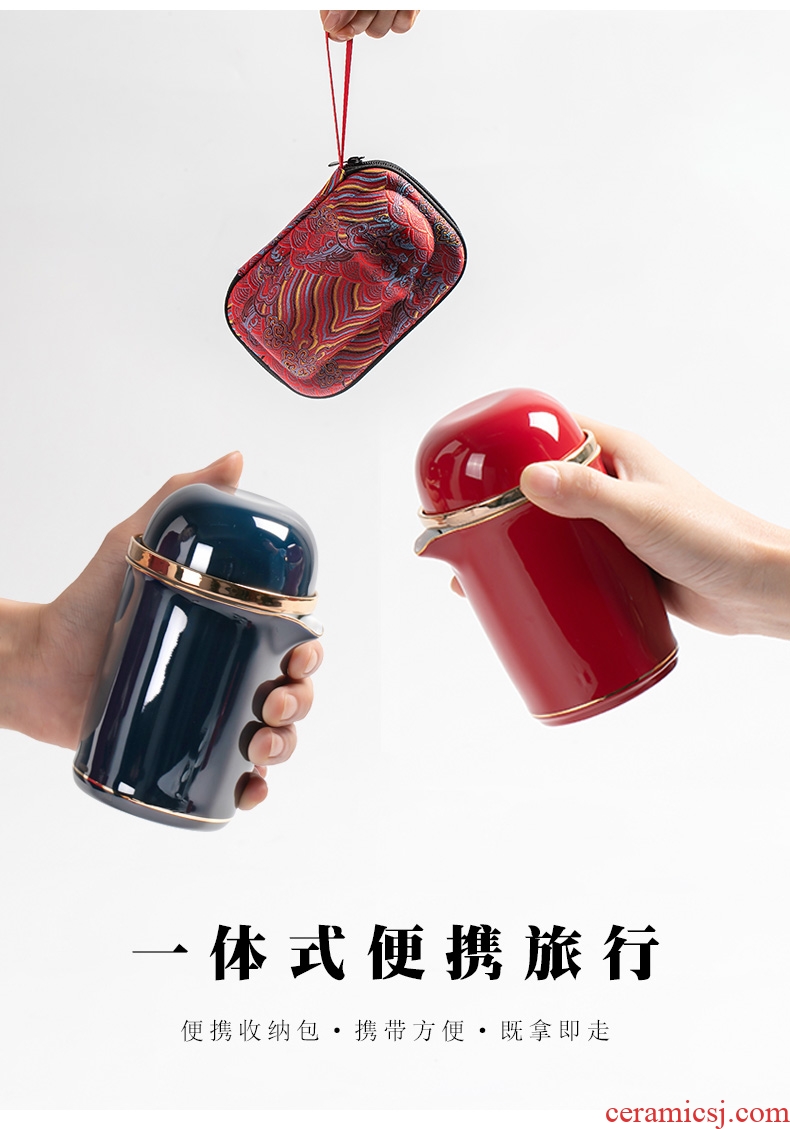Portable crack glass ceramic pot of five cups to receive a bag travel teapot household kung fu tea set small suit