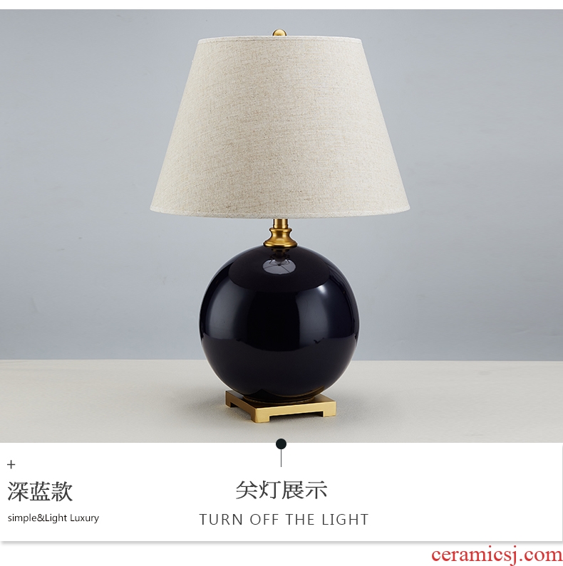 Sitting room lamp American contracted and contemporary bedroom berth lamp European new Chinese style villa atmosphere full of copper ceramic lamp