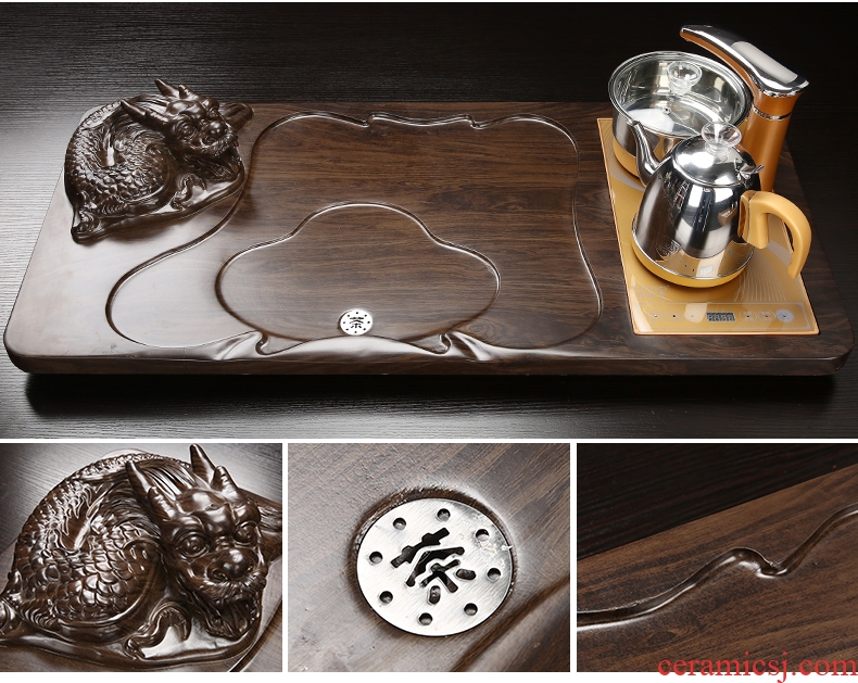 Gorgeous young ceramic kung fu tea set household contracted magnetic electric furnace tea cups tea complete set of solid wood tea tray