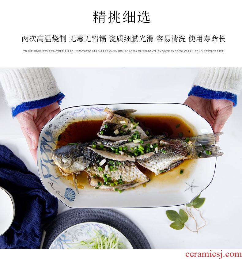 Jingdezhen ceramic plate household Nordic contracted dumpling dish to eat noodle soup dish dish dish plate combination