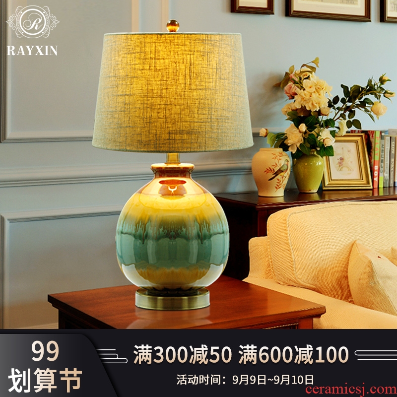 New Chinese style is contemporary and contracted ceramic desk lamp bedroom berth lamp of creative personality sitting room study typhoon warm marriage