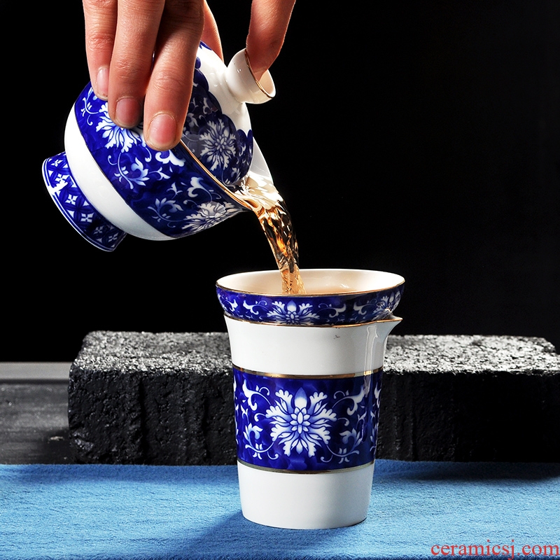 Tang aggregates hand-painted ceramic tea set household enamel teapot jingdezhen blue and white porcelain cups make tea bowl