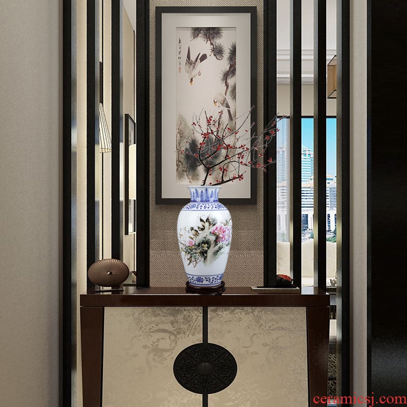 Insert blue enamel vase blooming flowers famous jingdezhen ceramics hand-painted home sitting room adornment is placed