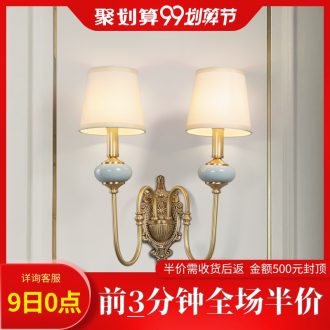 Kc new French rural light and decoration ceramics full copper wall lamp sitting room background wall of corridor double creative personality copper lamp