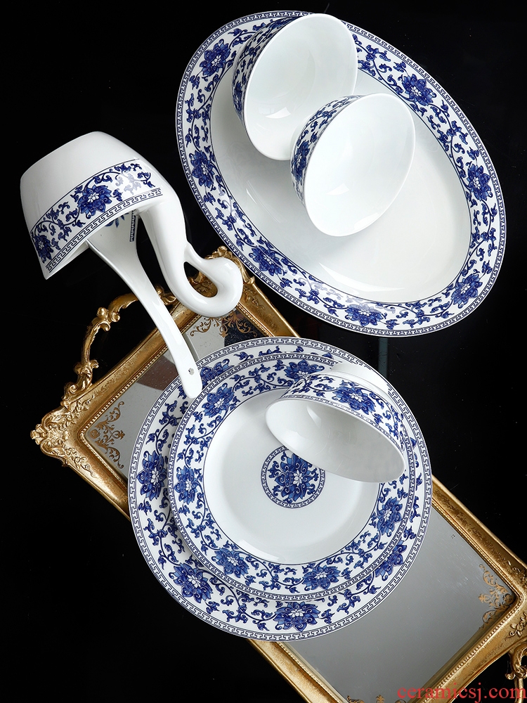 The dishes suit household jingdezhen ceramic bone China tableware suit Chinese blue and white porcelain bowls bowl dish bowl chopsticks combination