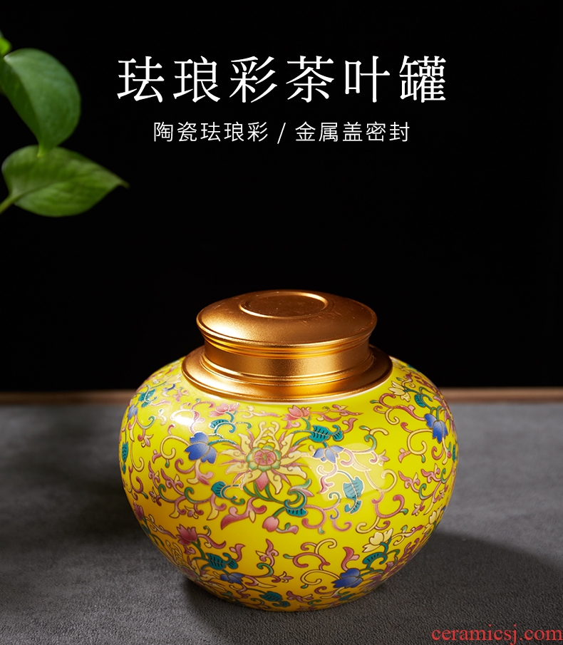 RongShan hall ceramic colored enamel caddy metal cover large pu seal pot home storage tank receives box