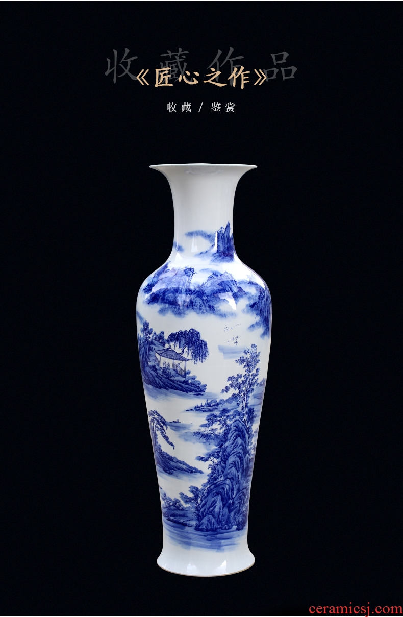Jingdezhen ceramics of large vase furnishing articles large-sized hand-painted sitting room adornment hotel door of blue and white porcelain gifts