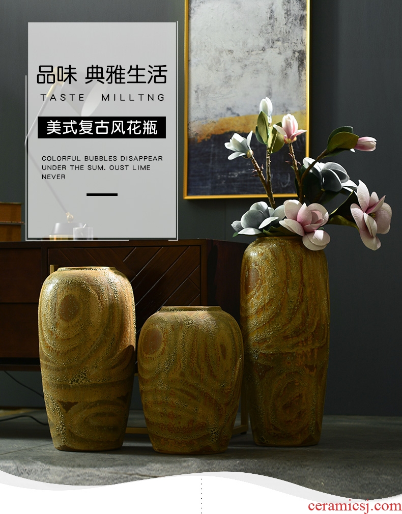 Lou qiao jingdezhen ceramic vase landing dried flowers coarse pottery retro household to decorate the living room TV ark flower arranging furnishing articles