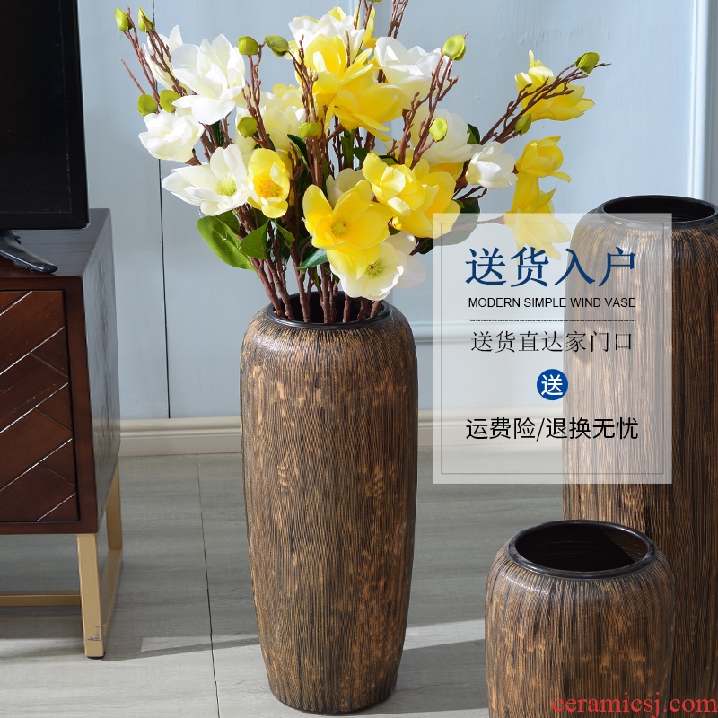 Large ceramic vase restoring ancient ways furnishing articles sitting room ground decoration flowers dried flowers european-style Chinese zen handmade flowers