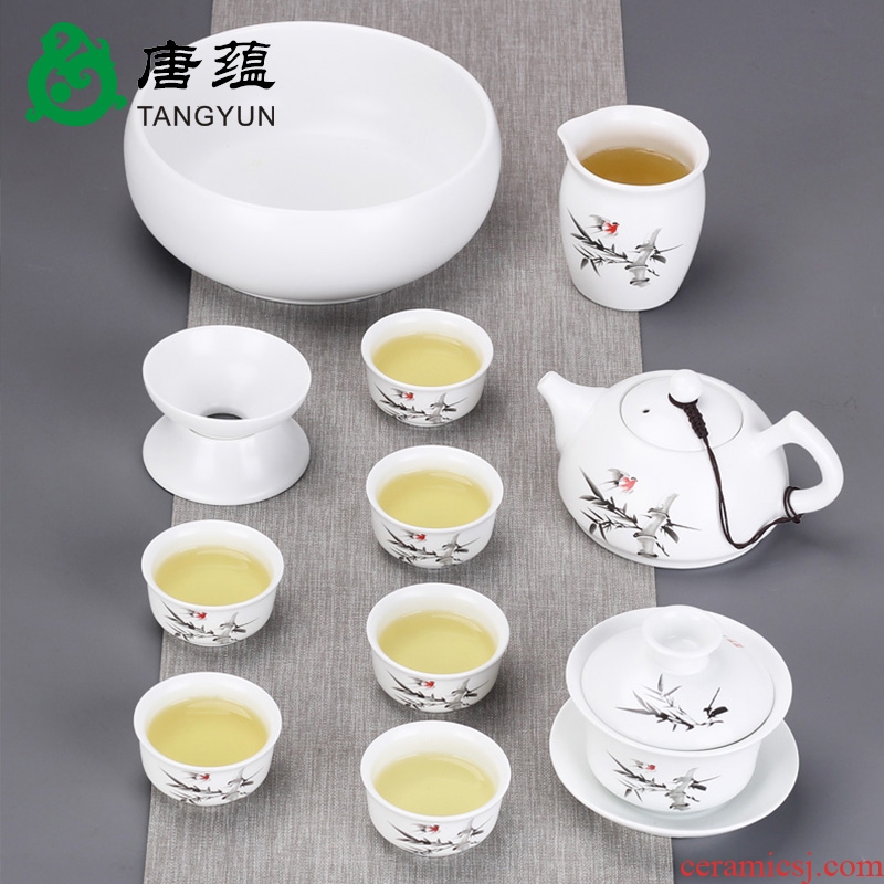 Opening kung fu tea tea set suit household ceramics kiln white porcelain of a complete set of tureen teapot teacup tea tea set