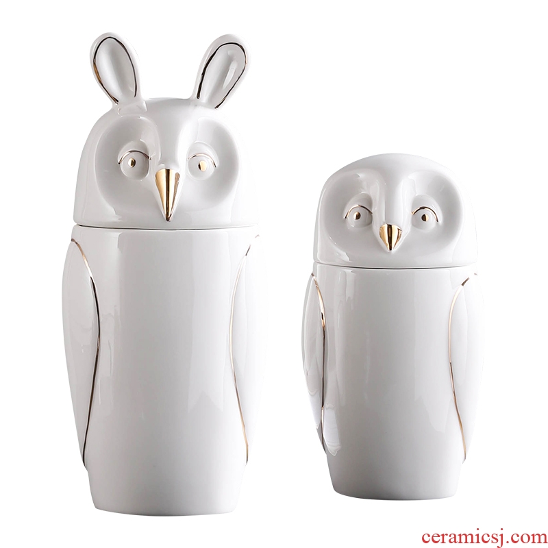 BEST WEST owl storage tank ceramic receive soft candy jar sitting room adornment creative furnishing articles