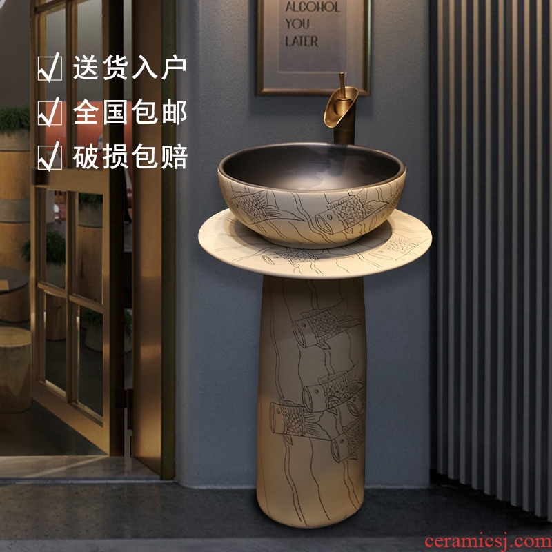The sink pillar basin integrated basin balcony ceramic cylinder fish pillar type lavatory toilet floor type restoring ancient ways