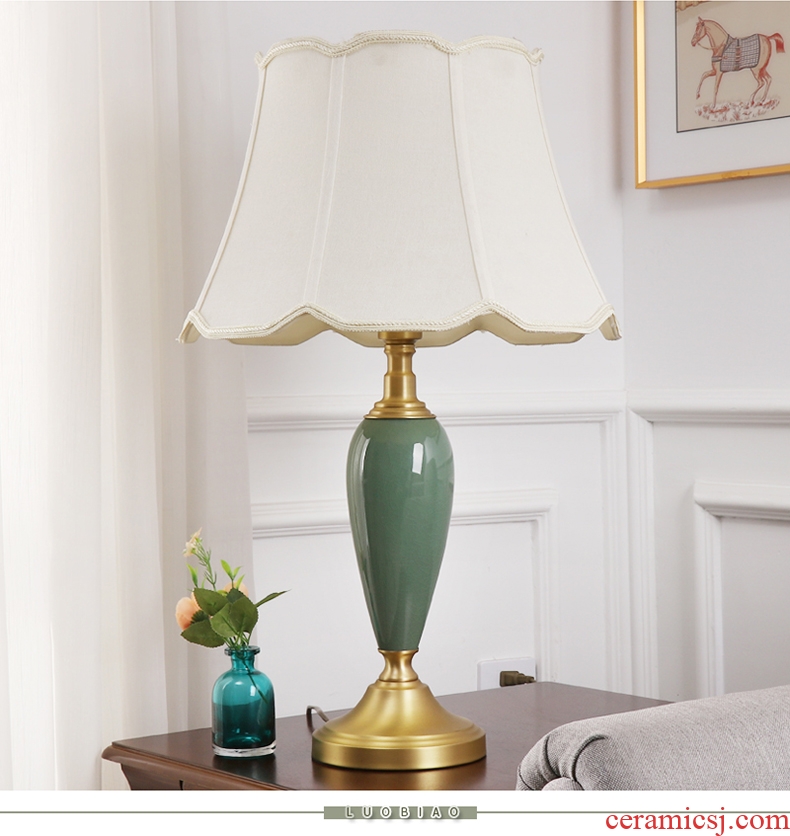 Europe type desk lamp bedroom nightstand lamp modern creative American sitting room is adjustable light sweet romance all copper ceramic lamp