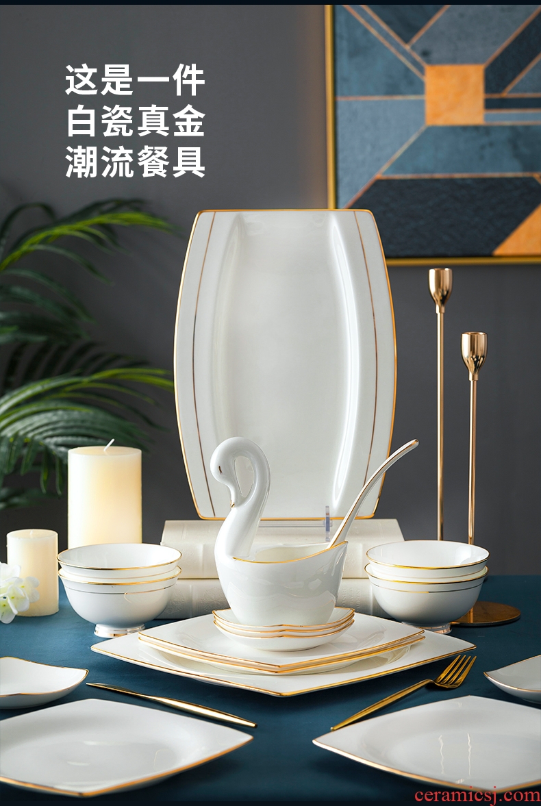 Fire light color suit dishes household jingdezhen ceramics tableware high-grade luxury pure special-shaped bone porcelain tableware dishes