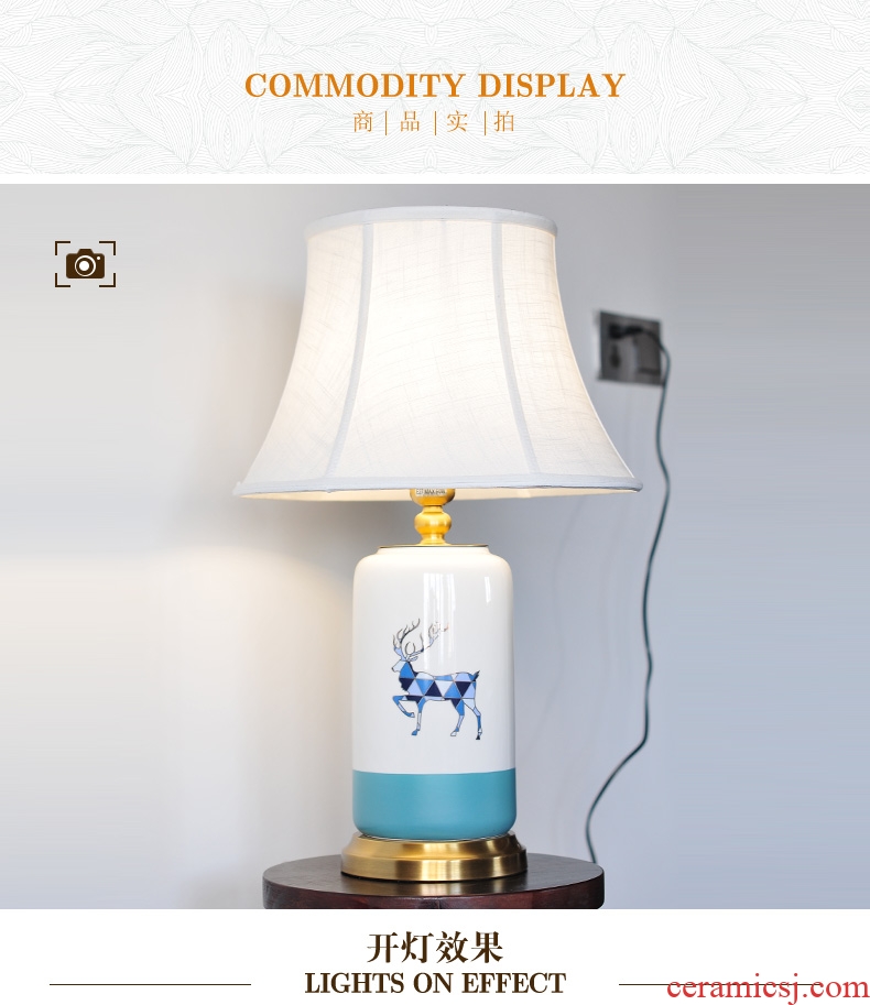 Creative American full copper ceramic desk lamp simple atmospheric LED the study bedroom nightstand sitting room adornment lamps and lanterns
