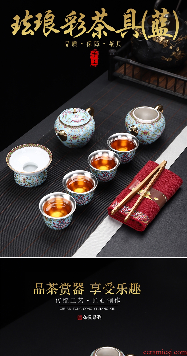 Recreational product gold colored enamel porcelain tea set coppering.as silver clasp porcelain tea set the whole court wind office tea kettle