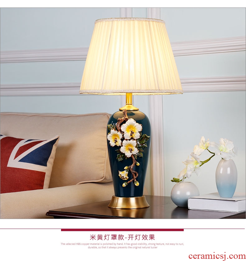 Large sitting room luxury colored enamel lamp full copper lamp of bedroom the head of a bed American creative decorative ceramic romantic warmth