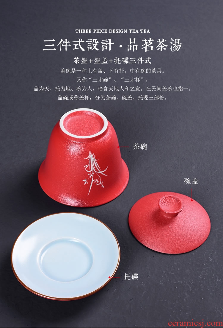 Hand-cut coarse pottery tureen ceramic tureen large kung fu tea set jade porcelain cups three cup big bowl of household