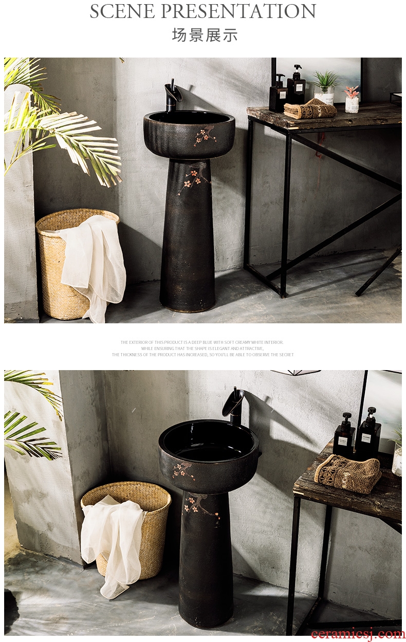 Ceramic column type lavatory sink basin one outdoor courtyard floor type simple wash basin small family