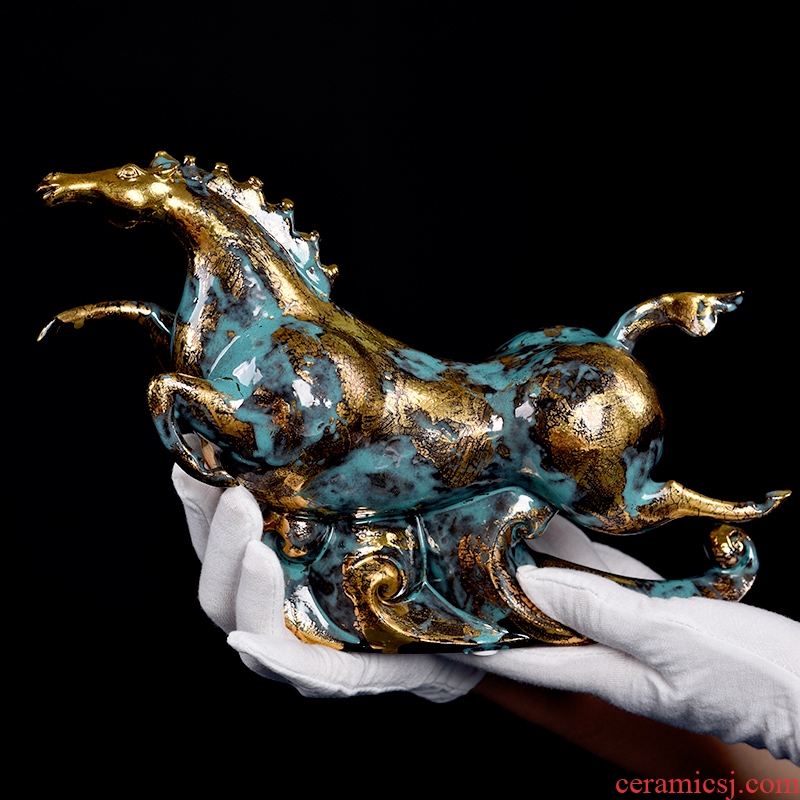 Oriental clay ceramic artisans Zhang Chang teacher Lin works bronze horse furnishing articles/treader tianma color series