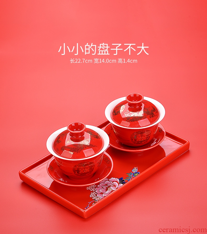 East west tea pot of ceramic wedding gift wedding festival tea tray tray tea dry red glaze rectangle plate tea to serve