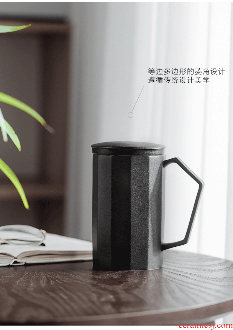 Large capacity ceramic tea cup with cover filter office cup creative household separation mark cup tea cup size