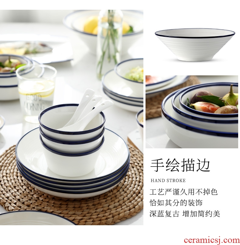 Dishes suit household under the glaze color dishes simple Japanese bowl combined new bone China jingdezhen ceramics tableware