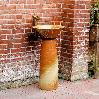 Vertical column basin ceramic column type lavatory courtyard simple outdoor floor industry integrated sink basin on the wind