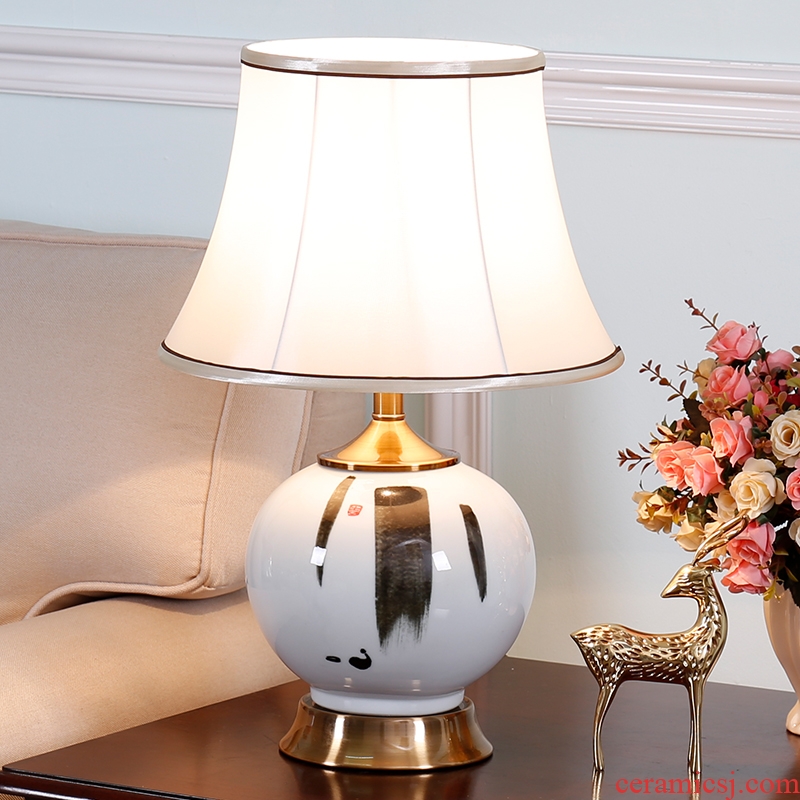 New Chinese style Chinese ceramic classic retro zen bedside lamp adornment bedroom living room sofa tea table lamp