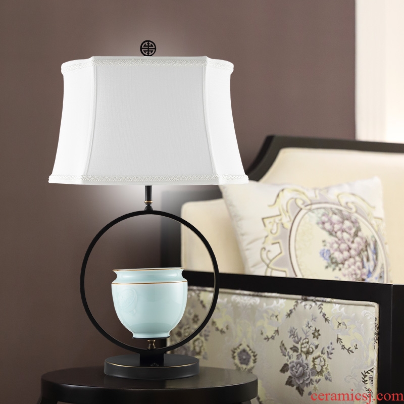 New Chinese style lamp ceramic decoration art study zen Chinese wind contemporary and contracted sitting room bedroom lamps and lanterns of the head of a bed