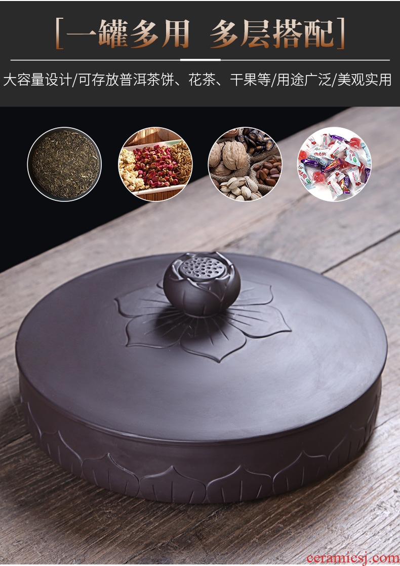 Auspicious industry purple large tea cake can wake receives ceramic black and white pu 'er tea cake tea accessories caddy