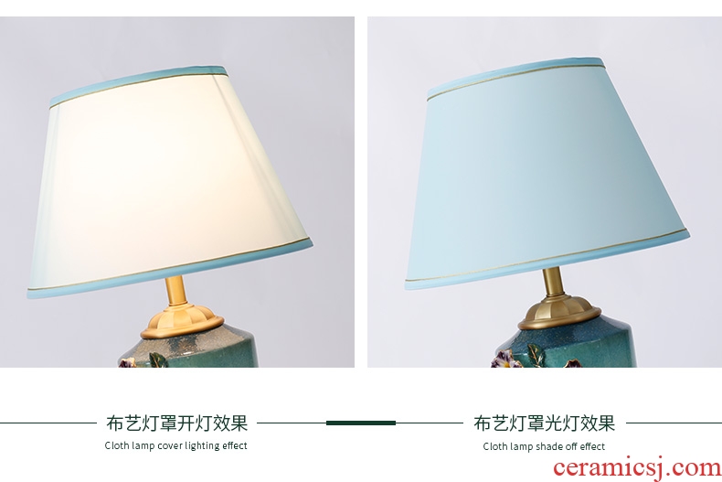Luxury colored enamel lamp full copper european-style bedroom berth lamp American creative warm sitting room ceramic new Chinese style