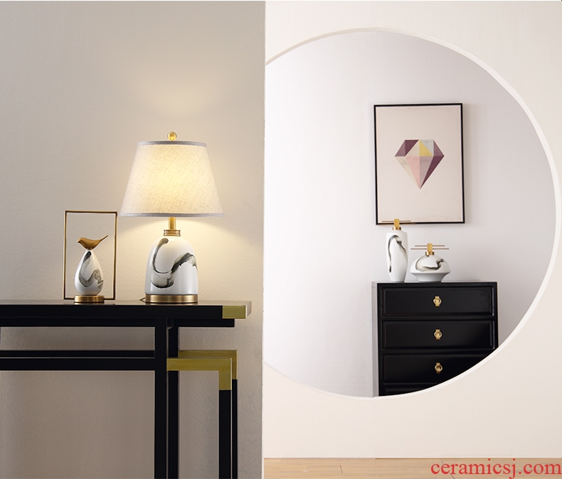 Lamp act the role ofing furnishing articles form a complete set of new Chinese style ceramic decoration art study zen Chinese wind landscape contracted copper birds