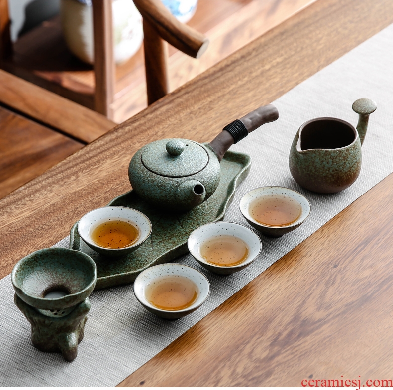 Bo yiu Japanese coarse pottery kung fu tea set a pot of four cups of household ceramic portable travel crack cup teapot