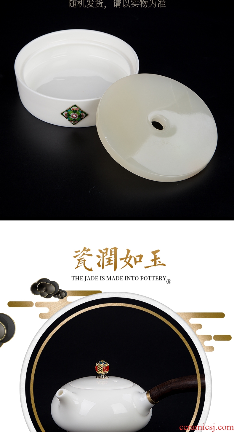 Jingdezhen ceramic kung fu tea set suet jade white porcelain pot of) tea tray side turn to tureen sample tea cup