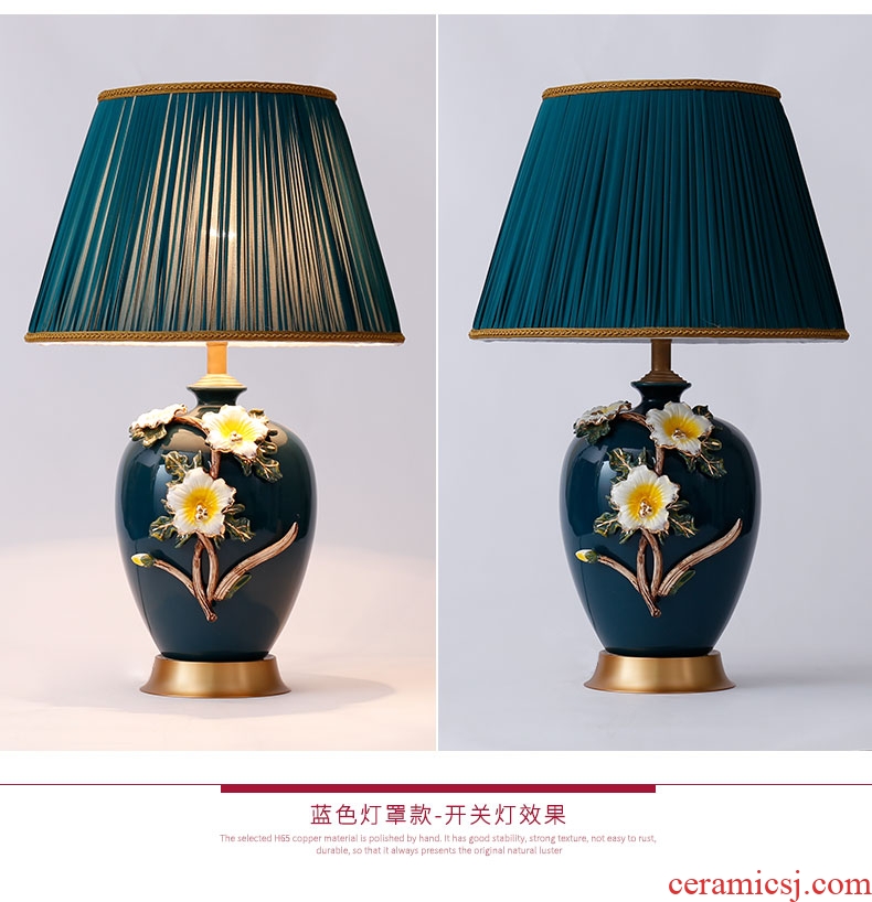 All American copper colored enamel lamp sweet bedroom berth lamp European creative ceramic new Chinese style wedding room living room