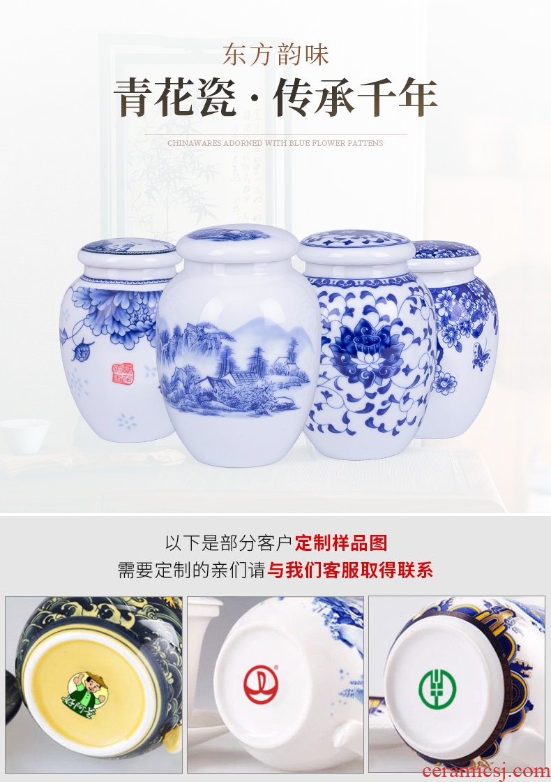 Caddy ceramic seal tank storage POTS, sealed storage in blue and white porcelain jar of pu-erh tea powder POTS high round cans