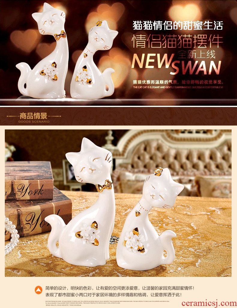 Wedding gift cute couple of cats creative household ceramics, bedroom adornment animal furnishing articles fashion