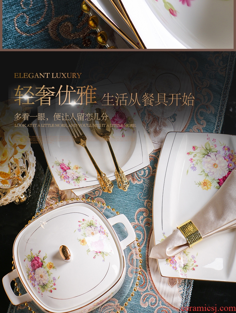 Jingdezhen costly bone porcelain tableware suit dishes home European gold dishes western-style wedding gift