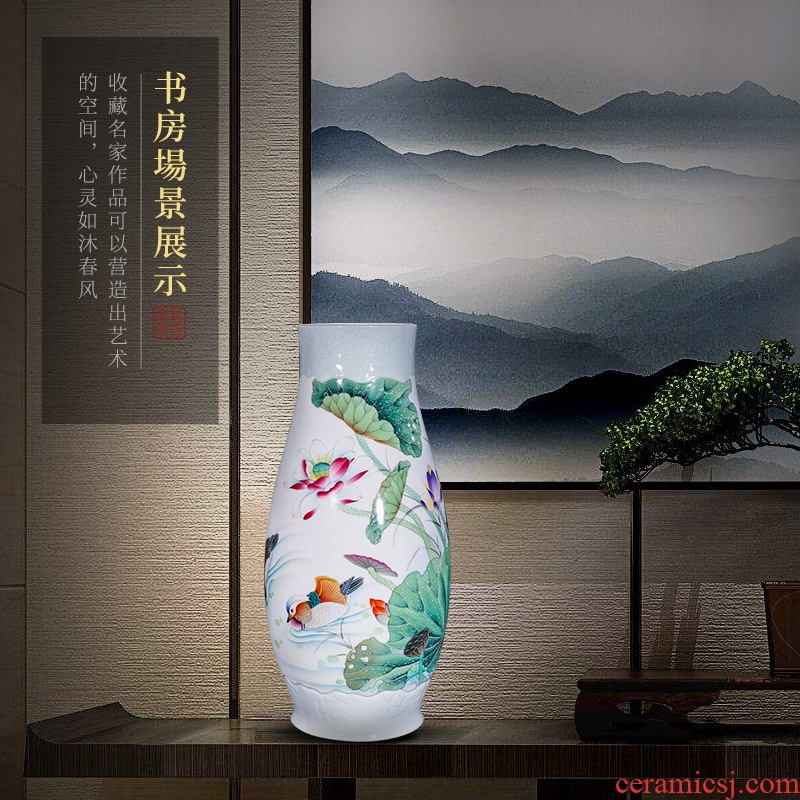 Jingdezhen ceramics hand-painted pastel plug landing big vase dry flower arranging new sitting room of Chinese style household furnishing articles with a gift