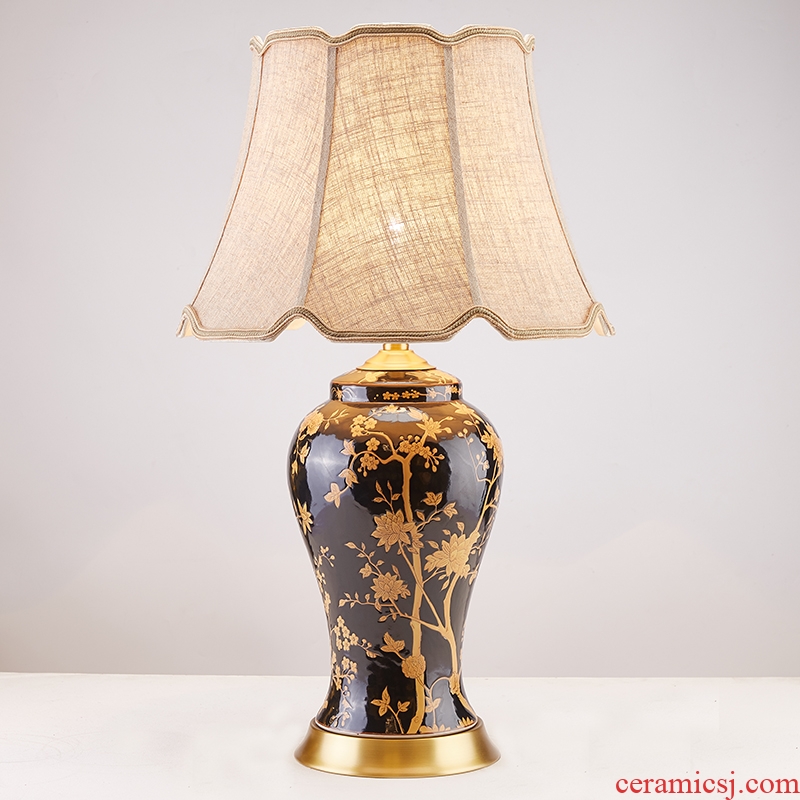 American pastoral ceramic desk lamp bedside lamp sitting room bedroom European creative study of new Chinese style villa whole copper lamp