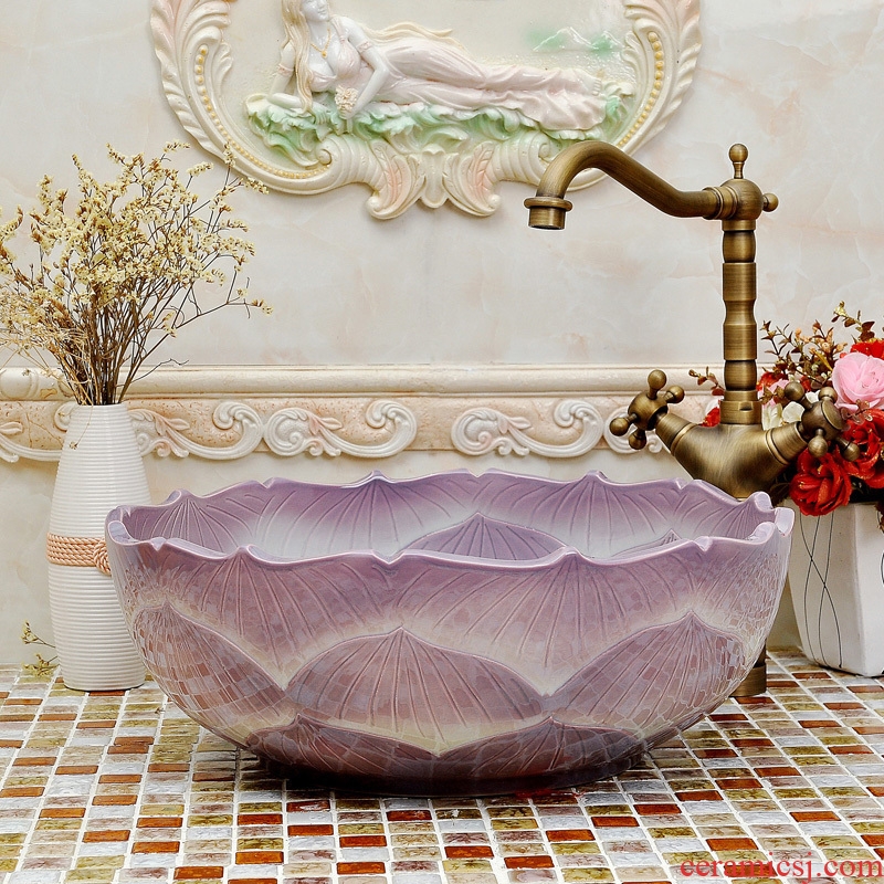 Ceramic lavabo stage basin of continental basin purple lotus petals art sink bathroom sinks