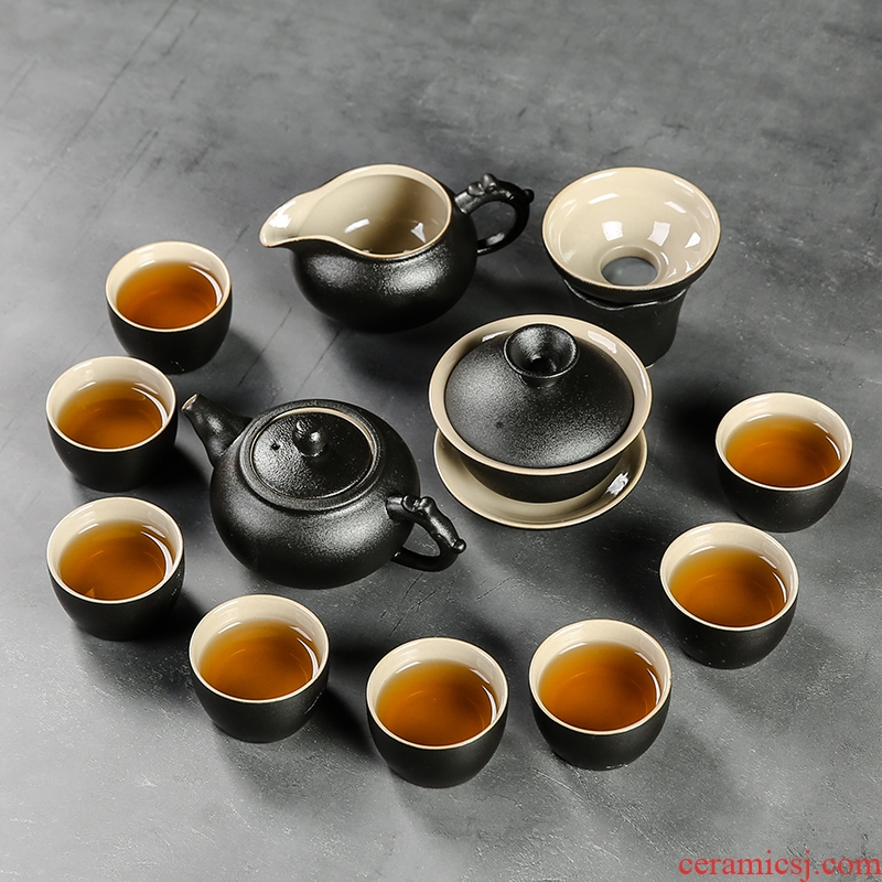 Black ceramic kung fu bo yao zen tea set home office of a complete set of tea teapot teacup GaiWanCha plate