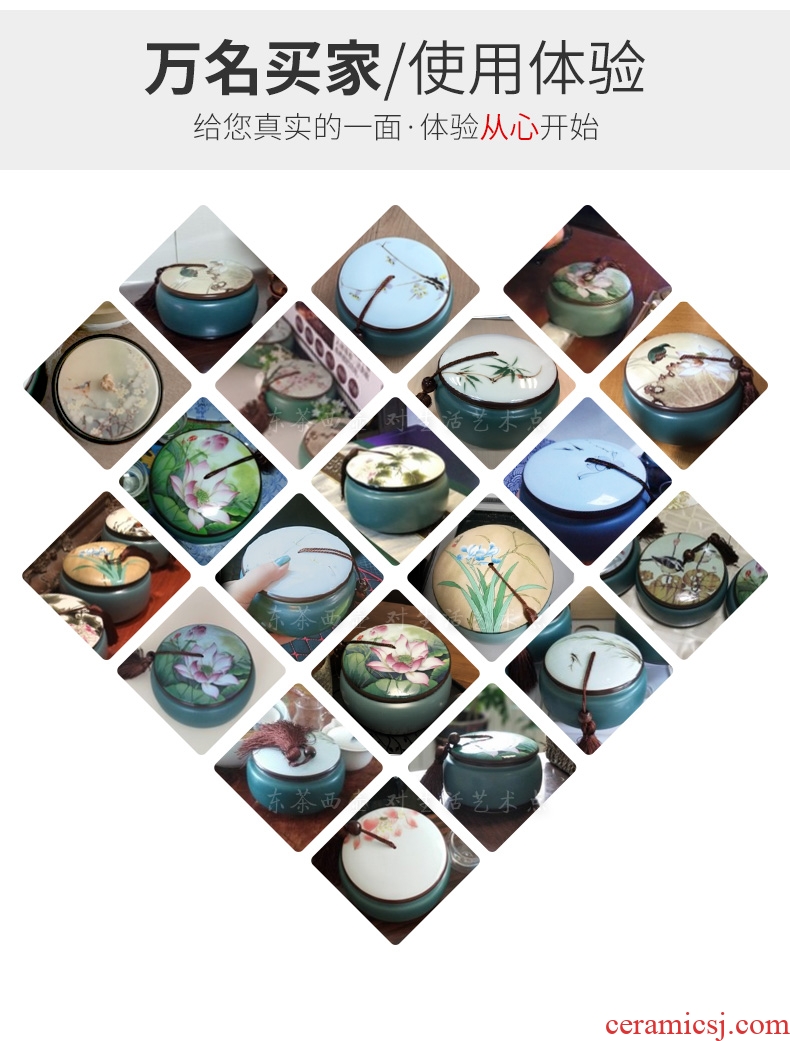 East west tea pot of ceramic tea caddy tea warehouse cylinder packaging Chinese wind blue glaze flat large tea pot