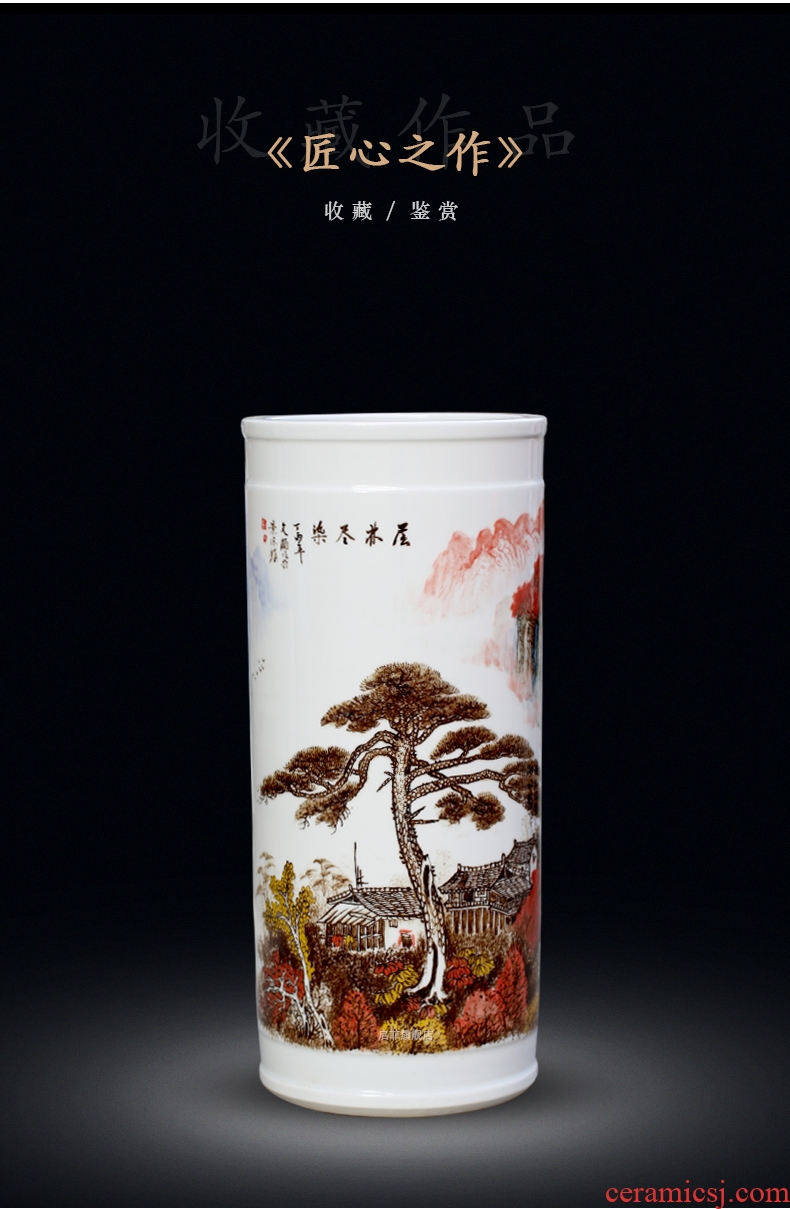 Jingdezhen ceramic hand-painted sitting room adornment is placed high quiver of large red vase word calligraphy and painting scroll cylinder