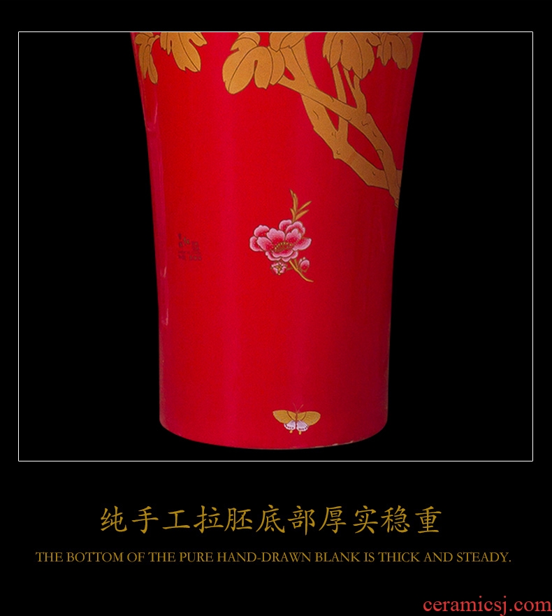 Jingdezhen ceramics China red peony vases furnishing articles of Chinese style living room floor decoration new housewarming gift