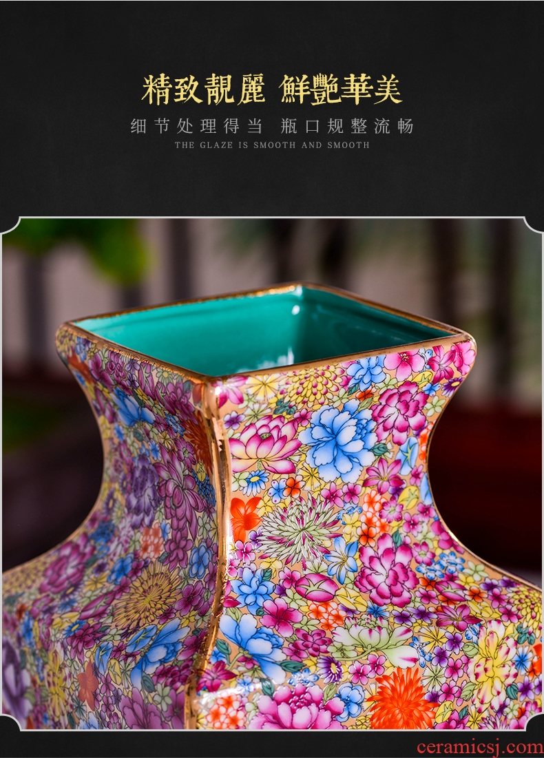 Jingdezhen ceramics powder enamel flower square bottle of the sitting room porch flower arrangement of Chinese style household decoration vase furnishing articles