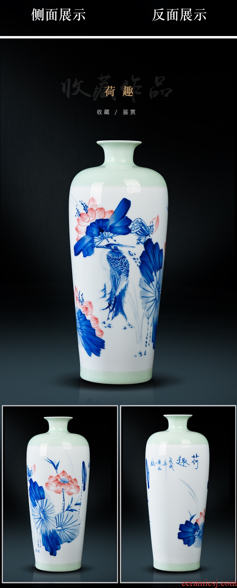 Jingdezhen ceramics hand-painted vases, small pure and fresh and vase vase sitting room porch rich ancient frame decoration furnishing articles