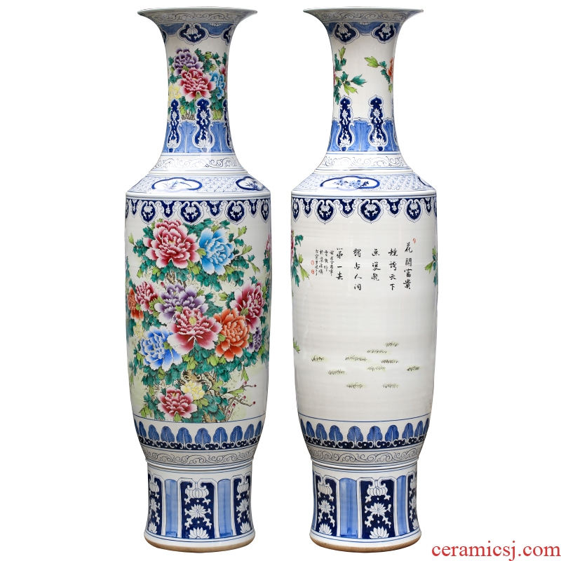 New classical jingdezhen ceramic vase drop device of large sitting room large peony flowers prosperous hotel gift furnishing articles